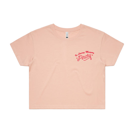 In Loving Memory Of Pinchy Ladies Crop T-Shirt (Pink)