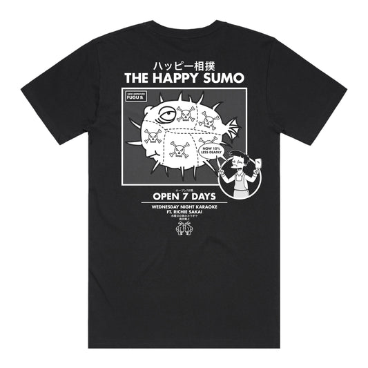 Happy Sumo T-Shirt (Black) *CHEST/BACK*